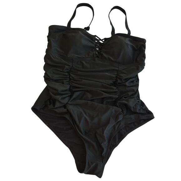 torrid Other - Torrid Womens Swimwear Sz 2 Black Nylon Blend Crisscross Ruched 1 Piece Swimsuit